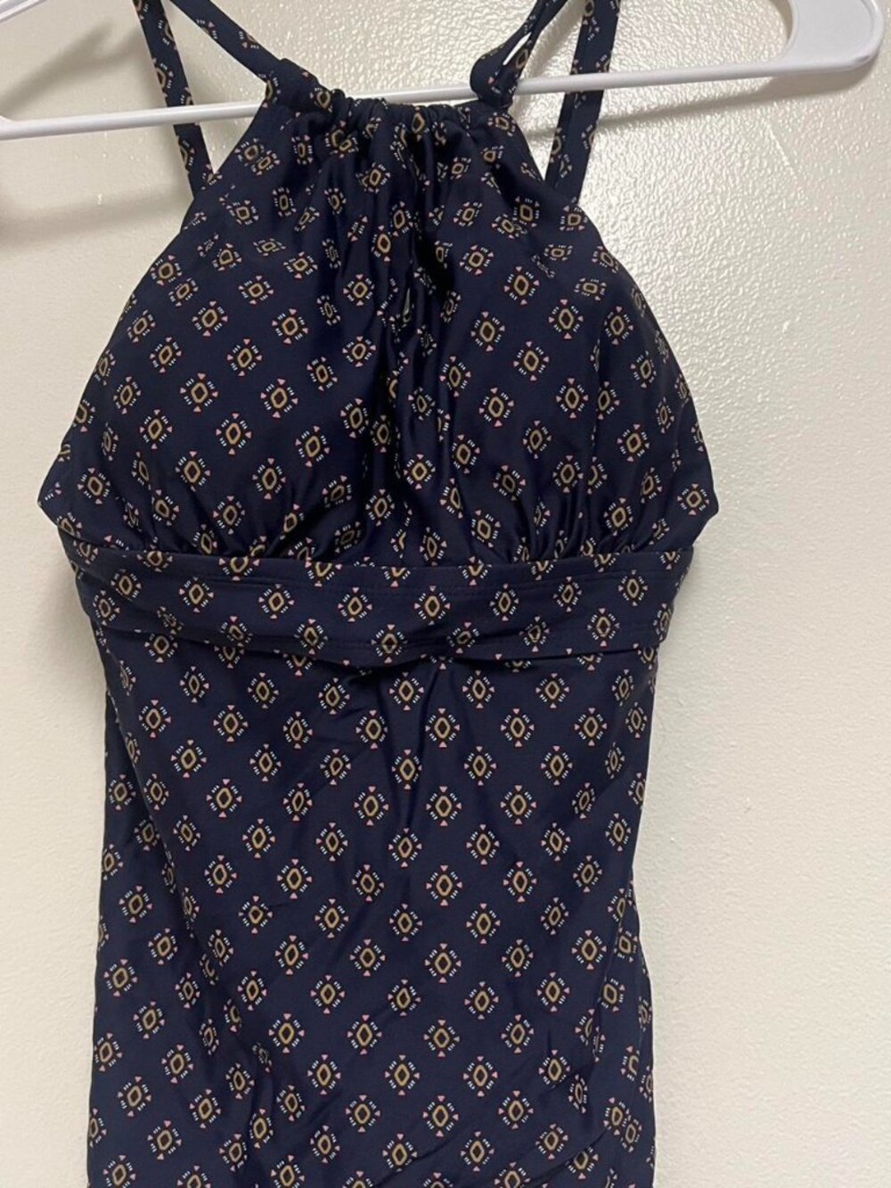 Navy and Pink Patterned Halter Swim Top Size S